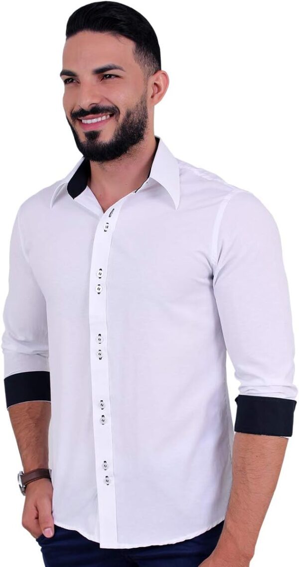 Kit 3 Camisas Sociais Masculina Slim de Manga Longa que não amassa, Azul Marinho, Preta e Branca 3K5710 - Image 6