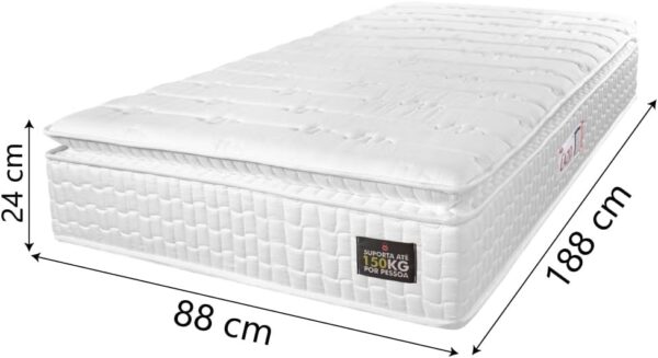 Colchão Solteiro Espuma D45 Lazio Pillow Top Branco Hellen - Suporta Até 150 Kg Por Pessoa (Solteiro) - Image 2