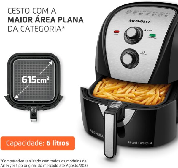 Fritadeira Sem Óleo Air Fryer 6L, Mondial, Preto/Inox, 1900W, 110V - AFN-60-BI - Image 2