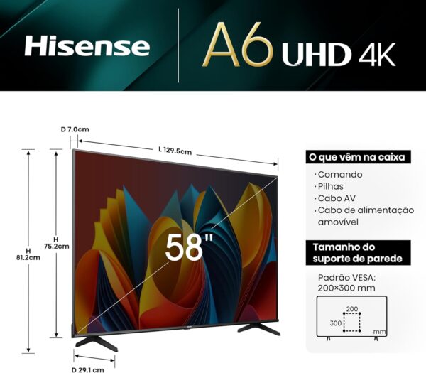 Hisense Smart TV UHD 4K DLED 58" Polegadas 58A6K com HDR10+ Dolby Vision Game Mode Controle por Voz Alexa Built-In AirPlay - Image 2