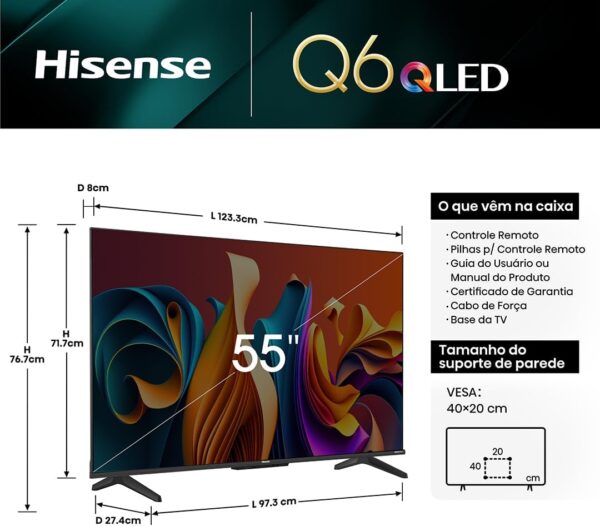 Hisense Smart TV UHD 4K QLED 55" Polegadas 55Q6N Google TV com HDR10+, Dolby Atmos, Sports Mode, Game Mode Plus e Compatível com Alexa - Image 2