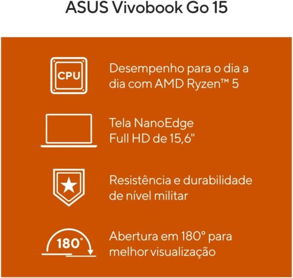 Notebook ASUS Vivobook Go 15 E1504FA AMD Ryzen 5 7520U 8GB Ram 1TB SSD Linux KeepOS Tela 15,6"" FHD Black - NJ1289 - Image 2