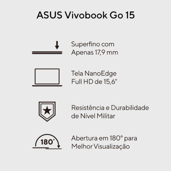 Notebook ASUS Vivobook Go 15 Intel Core i3, 4 GB 256 GB SSD, W11 Home, Tela 15.6" FHD, Cool Silver - E1504GA-NJ441W - Image 2