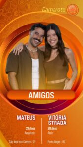 Vitória Strada e Mateus: dupla do BBB 25 — Foto: TV Globo