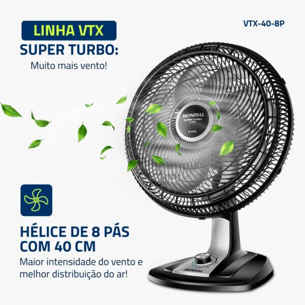 Ventilador 40cm Super Turbo 8 Pás, Mondial, Preto/Prata, 140W, 220V - VTX-40-8P - Image 2