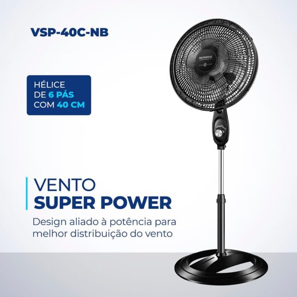 Ventilador Coluna 127V, 40cm, 6 pás, Super Power - VSP-40C-B, MONDIAL - Image 2