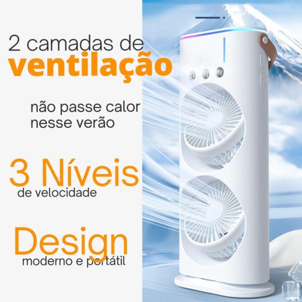 Ventilador Mini Ar Condicionado Umidificador 280 ML LED Climatizador Duplo Portátil Ajustável 3 Velocidades - Image 2