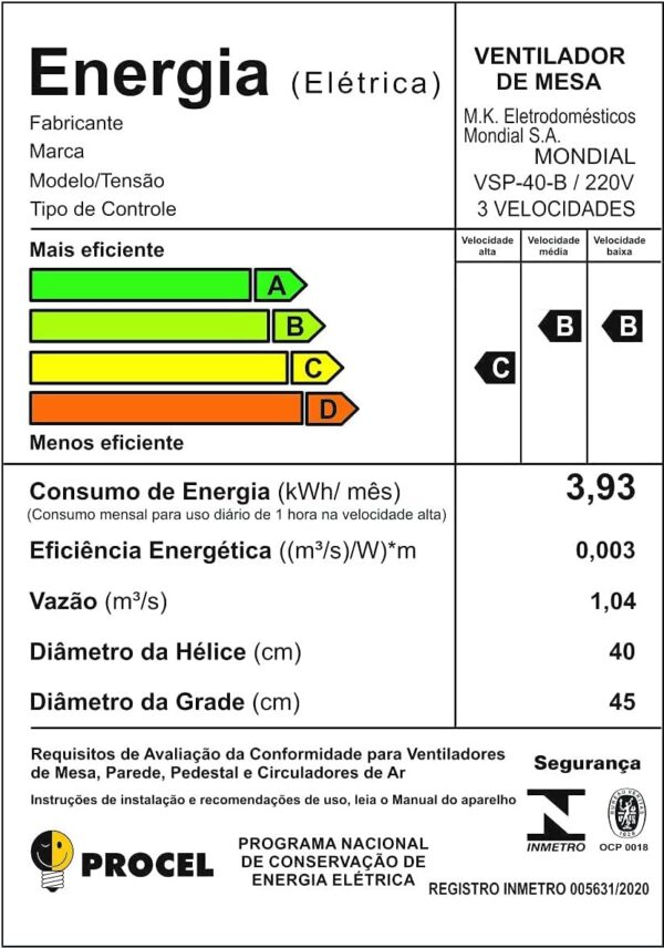 Ventilador de Mesa Mondial 220V, 40cm, 6 pás, Super Power - VSP-40-B - Image 2