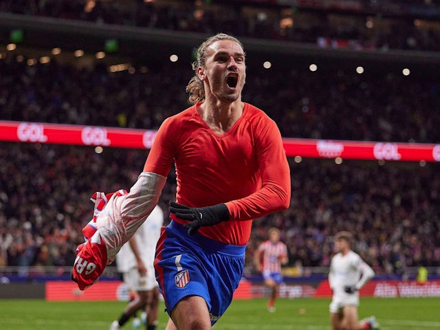 Antoine Griezmann, do Atlético de Madrid, comemora depois de marcar em 8 de dezembro de 2024