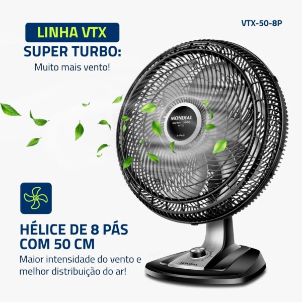 Ventilador 50cm Super Turbo 8 Pás, Mondial, Preto/Prata, 150W, 110V - VTX-50-8P - Image 3