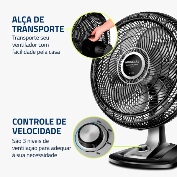 Ventilador 50cm Super Turbo 8 Pás, Mondial, Preto/Prata, 150W, 110V - VTX-50-8P - Image 6