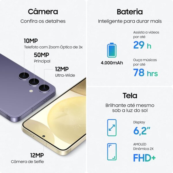 Smartphone Samsung Galaxy S24, Galaxy AI, Selfie de 12MP, Tela de 6.2" 1-120Hz, 256GB, 8GB RAM - Preto - Image 4