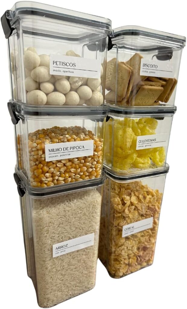 Kit 6 Potes Herméticos 2x 1,45L+ 4x 710ml | Porta Mantimentos Temperos Condimentos| Organizadores Empilháveis Cozinha Armário | BPA Free | Armazenamento em Geladeira Freezer| Tipo Acrílico 39 1742107727 61ag60waoKL. AC SL1200