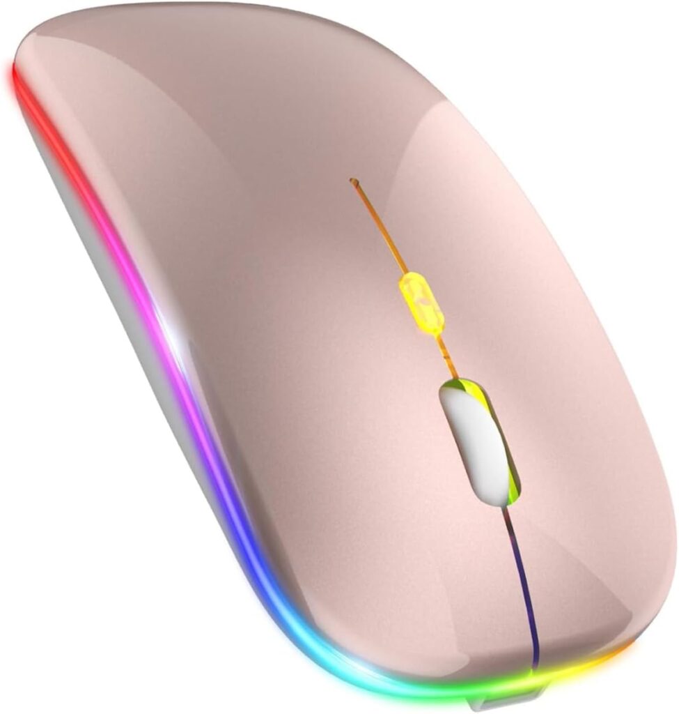 Mouse sem fio LED, mouse silencioso e fino recarregável 2,4 G portátil com receptor USB, 3 DPI ajustáveis para notebook, PC, laptop, computador, MacBook (Rosa) 35 51skhjN6WGL. AC SL1300