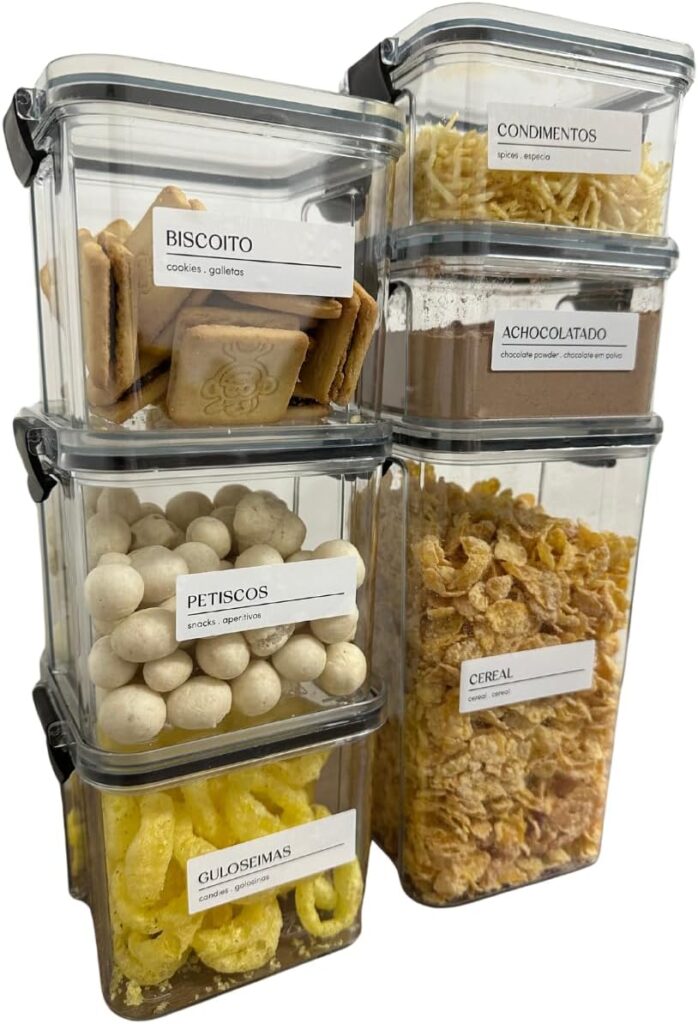 Kit 6 Potes Herméticos 1,450L + 3x 710ml + 2x 450ml | Porta Mantimentos Temperos Condimentos| Organizadores Empilháveis Cozinha Armário | BPA Free | Armazenamento em Geladeira Freezer | Tipo Acrílico 20 61Ar8qKXntL. AC SL1200