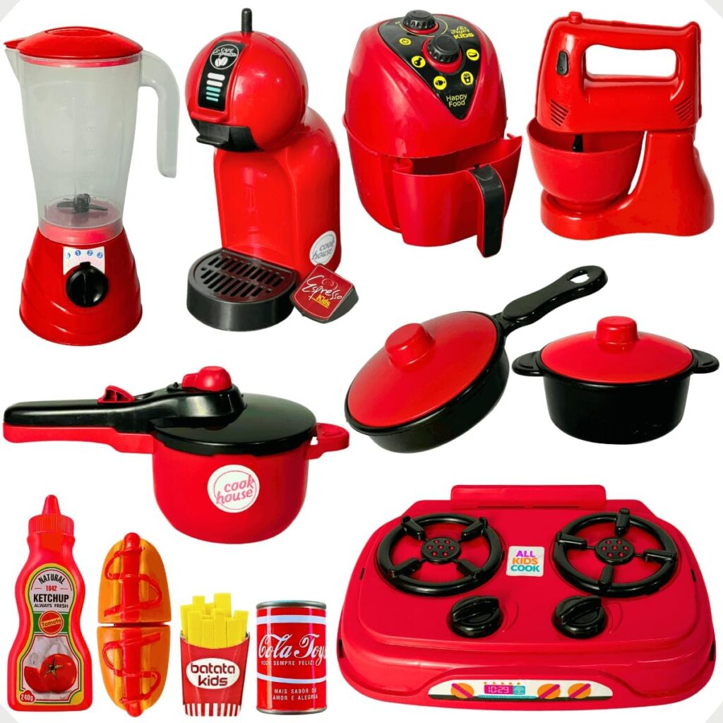 Kit Cozinha de Brinquedo Infantil Completa 14pçs Eletrodomésticos Acessórios Comidinhas 3 71BmEFX hTL. AC SL1200