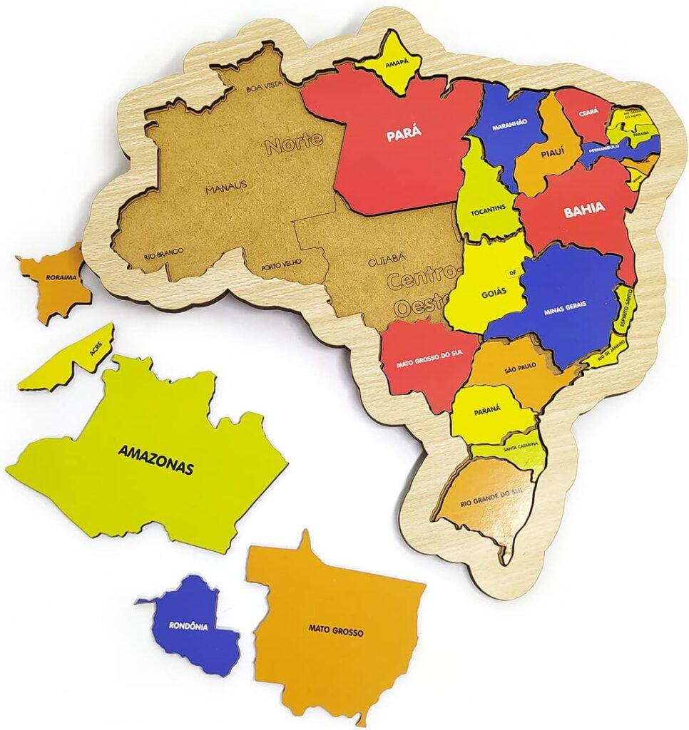 Quebra-Cabeça Mapa do Brasil com Regiões Estados e Capitais, Brinquedo Educativo em Madeira 17 71F07zqJu6L. AC SL1200