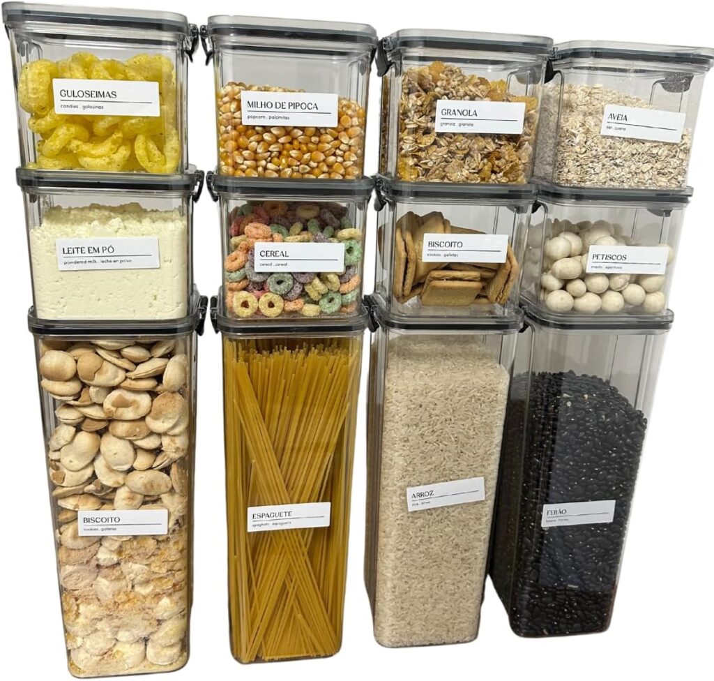 Kit 12 Potes Herméticos 4x 2,15L + 8x 710ml | Porta Mantimentos Temperos Condimentos| Organizador Empilhável Cozinha Armário | BPA Free | Armazenamento em Geladeira Freezer | Tipo Acrílico 29 71exBHbMFqL. AC SL1200