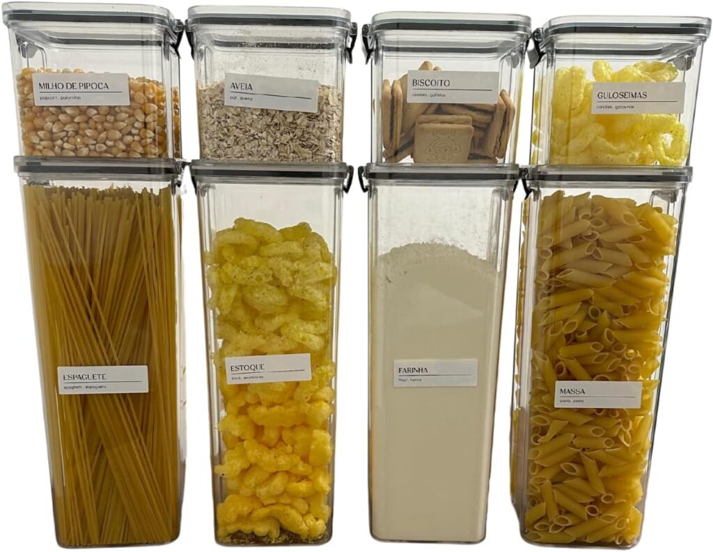Kit 8 Potes Herméticos 4x 2,150L + 4x 710ml | Porta Mantimentos Temperos Condimentos| Organizador Empilhável Cozinha Armário | BPA Free | Armazenamento em Geladeira Freezer | Tipo Acrílico 13 71s09tIstL. AC SL1200