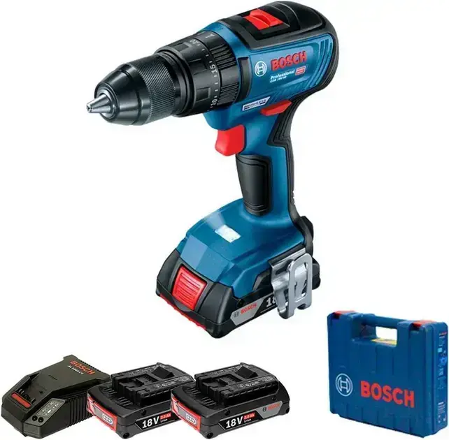 Bosch Parafusadeira Furadeira Impacto GSB 18V-50 18V Brushless com 2 baterias, 1 carregador e maleta