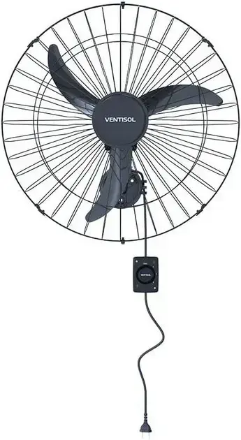 Ventisol Ventilador de Parede Oscilante, 3 Pás Premium, Preto, 60cm, Bivolt