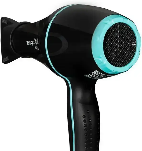 Lateral view of hair dryer with a neutral background.