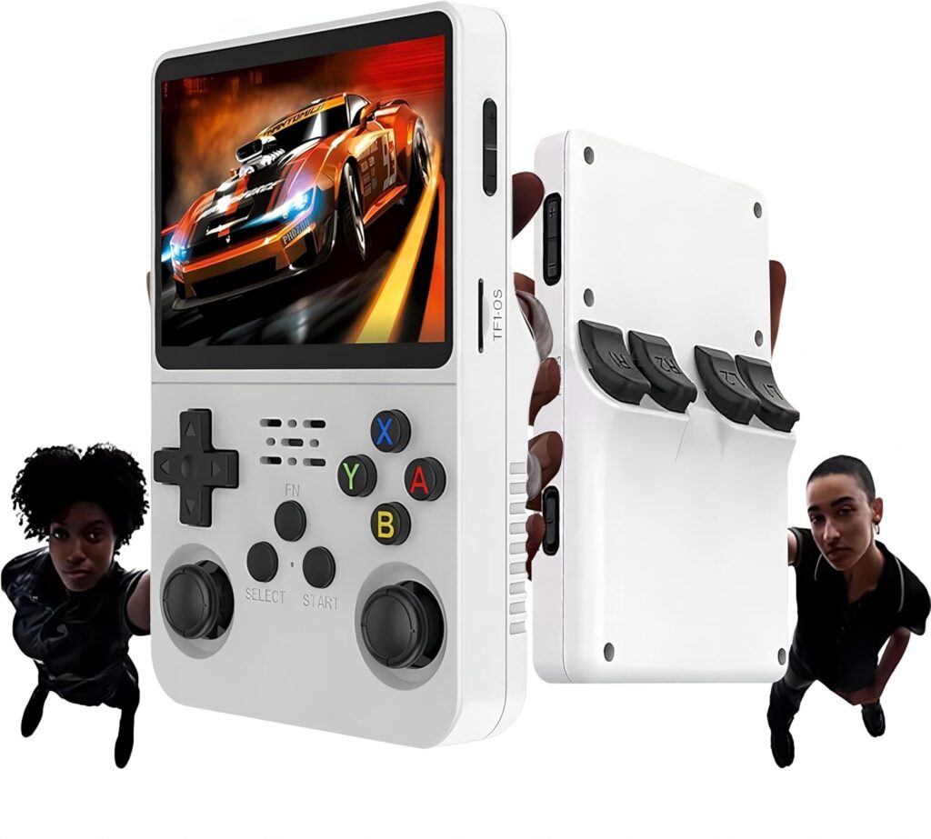 videogame portátil console portátil R36S, com cartão TF de 128GB integrado e suporte a mais de 10000 videogames retro. Possui uma tela IPS de 3,5 polegadas (branco) 4 1744026046 71Yzpru0SiL. AC SL1500