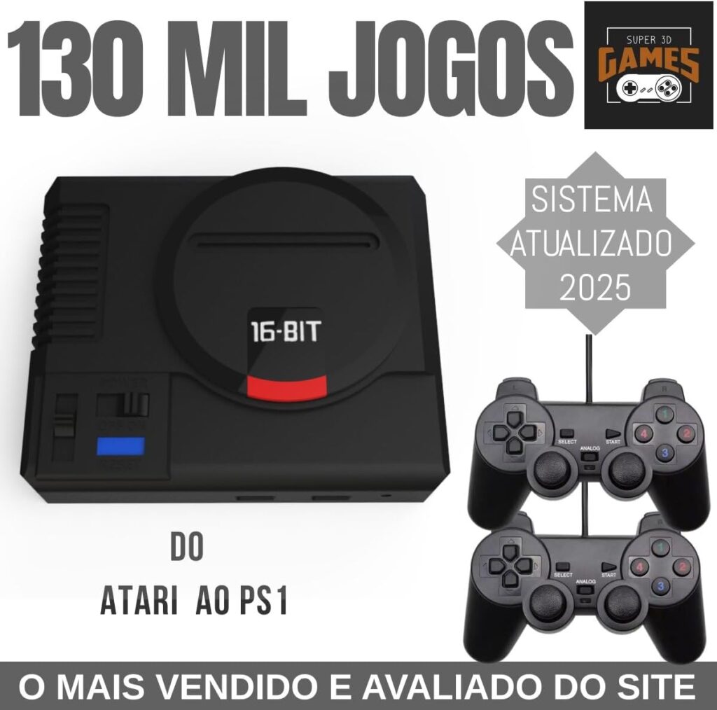 Mega Drive com Jogos do Super Nintendo, Atari, N64, PS, Master - Super 3D Games com 130 mil jogos, 2 Controles 7 1744060603 61emF3gc07L. AC SL1200