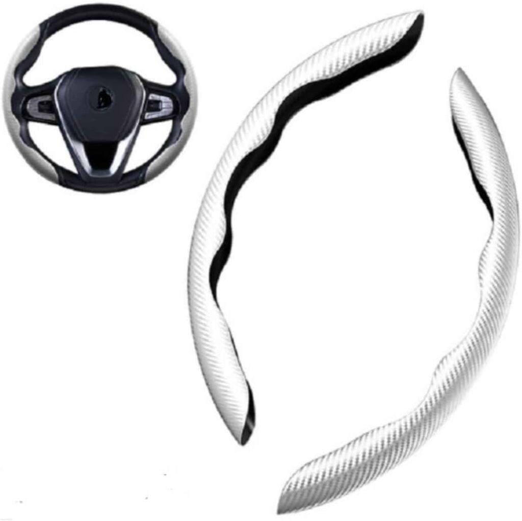 Capa De Volante Fibra de Carbono Protetora Decorativa Adaptável Universal Antiderrapante 2 Peças (Branco) 2 51TiuuFKt0L. AC SL1200