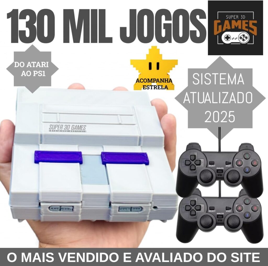 Mini Console Retro Gamer Super Nintendo com 130 mil Jogos Mais 2 Controles Super 3D Games 6 619TOLAcIJL. AC SL1200