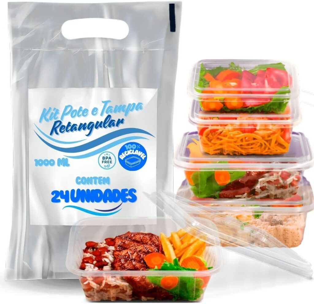 Pote Descartável Freezer Micro-ondas Marmita - 24 Un Fitness Todos Tamanhos Onyon (1000ML) 4 61LU3BcyR6L. AC SL1200