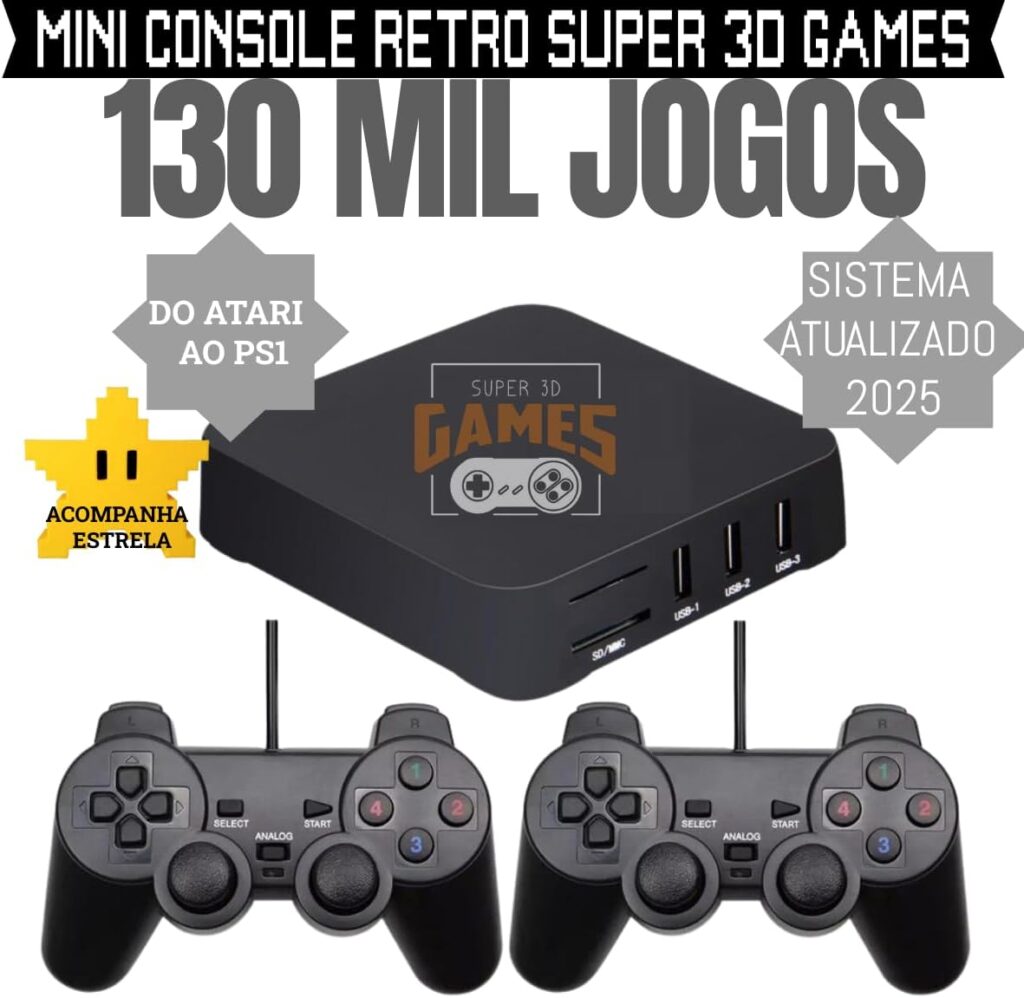 Mini Console Retro Super 3D Games com 130 mil jogos + 2 Controles - Super 3D Games 2 61Q6zicIuHL. AC SL1200