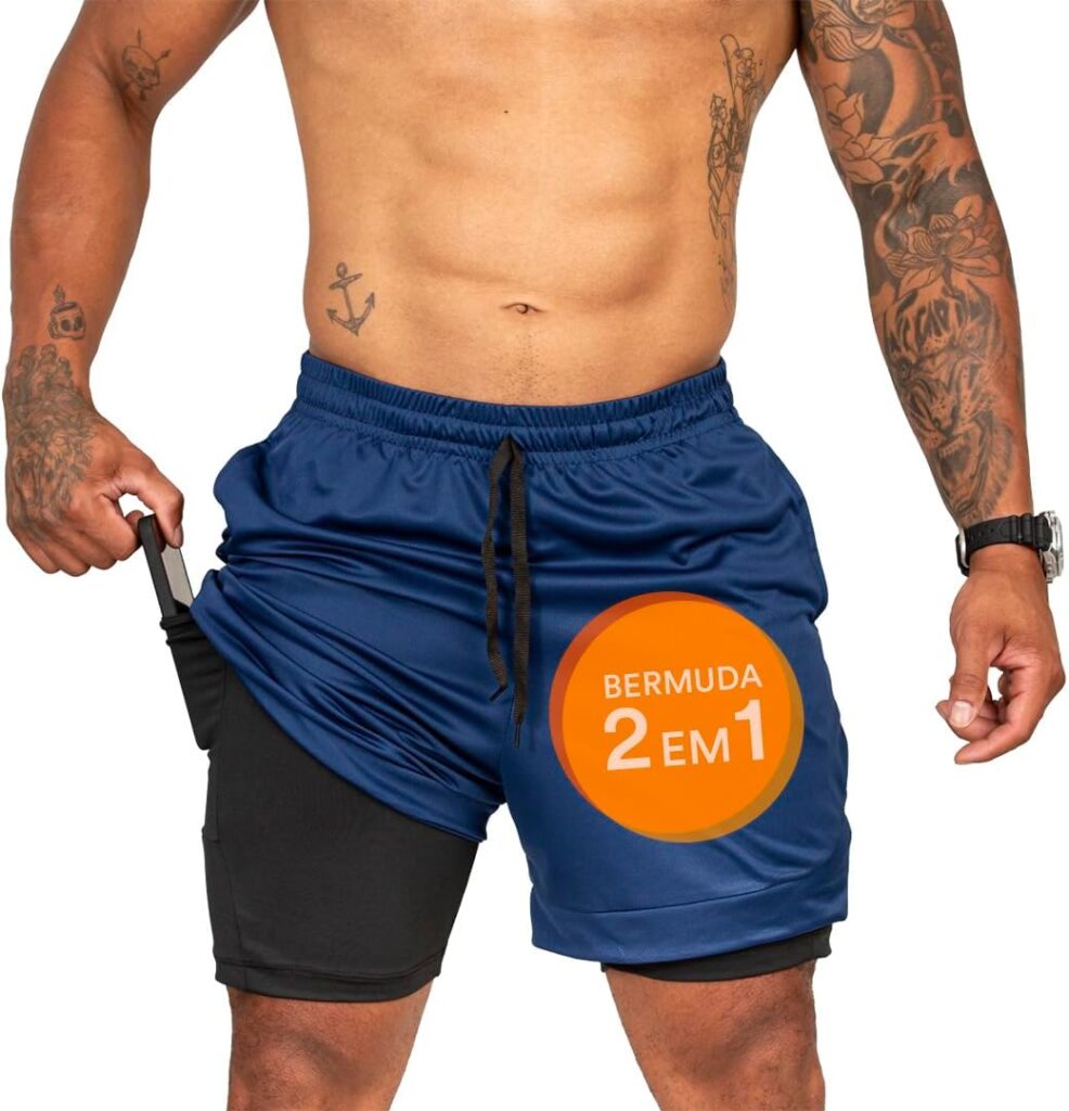 Shorts Duplo Masculino 2 em 1 Bermuda Dry Fit Treino Calção com Bolso Celular Academia Fitness Musculação CLICK MAGAZINE 5 61oqVfofwTL. AC SL1080