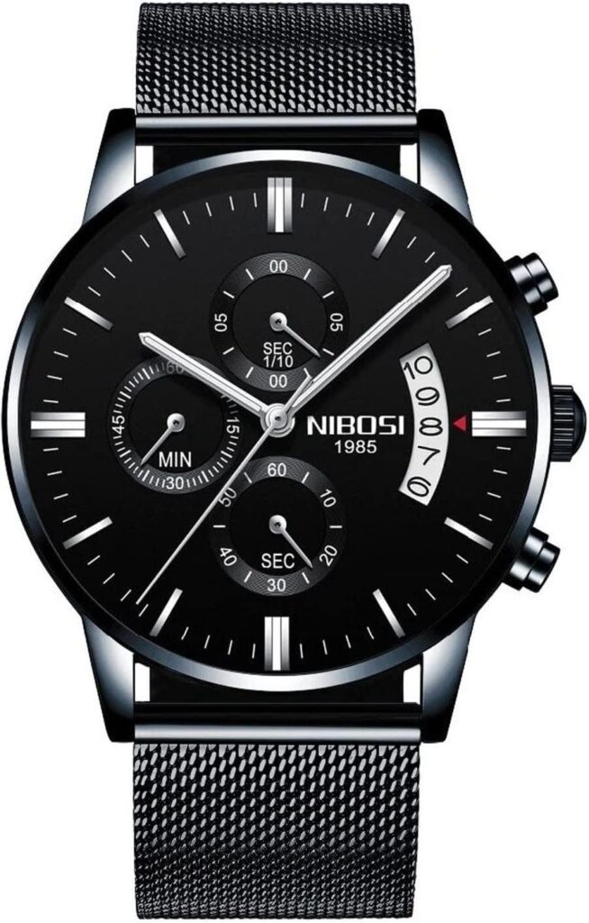 Relógio Nibosi Masculino 2309 Preto Aço Inoxidável Pulseira Mesh Cronógrafo Ponteiros Pequenos Funcionais Estojo Original Garantia 1 71ZgneqhEcL. AC SL1411