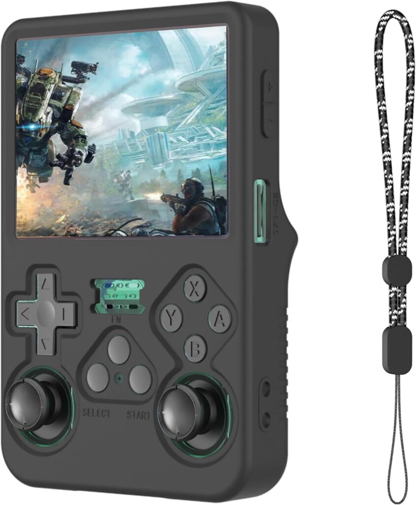Silicone Case Compatible with R36S Handheld Game Console, Anti-Scratch, Washable, Shockproof Silicone Protective Cover for R36S with Lanyard - Black 3 71cCSbvoqL. AC SL1500