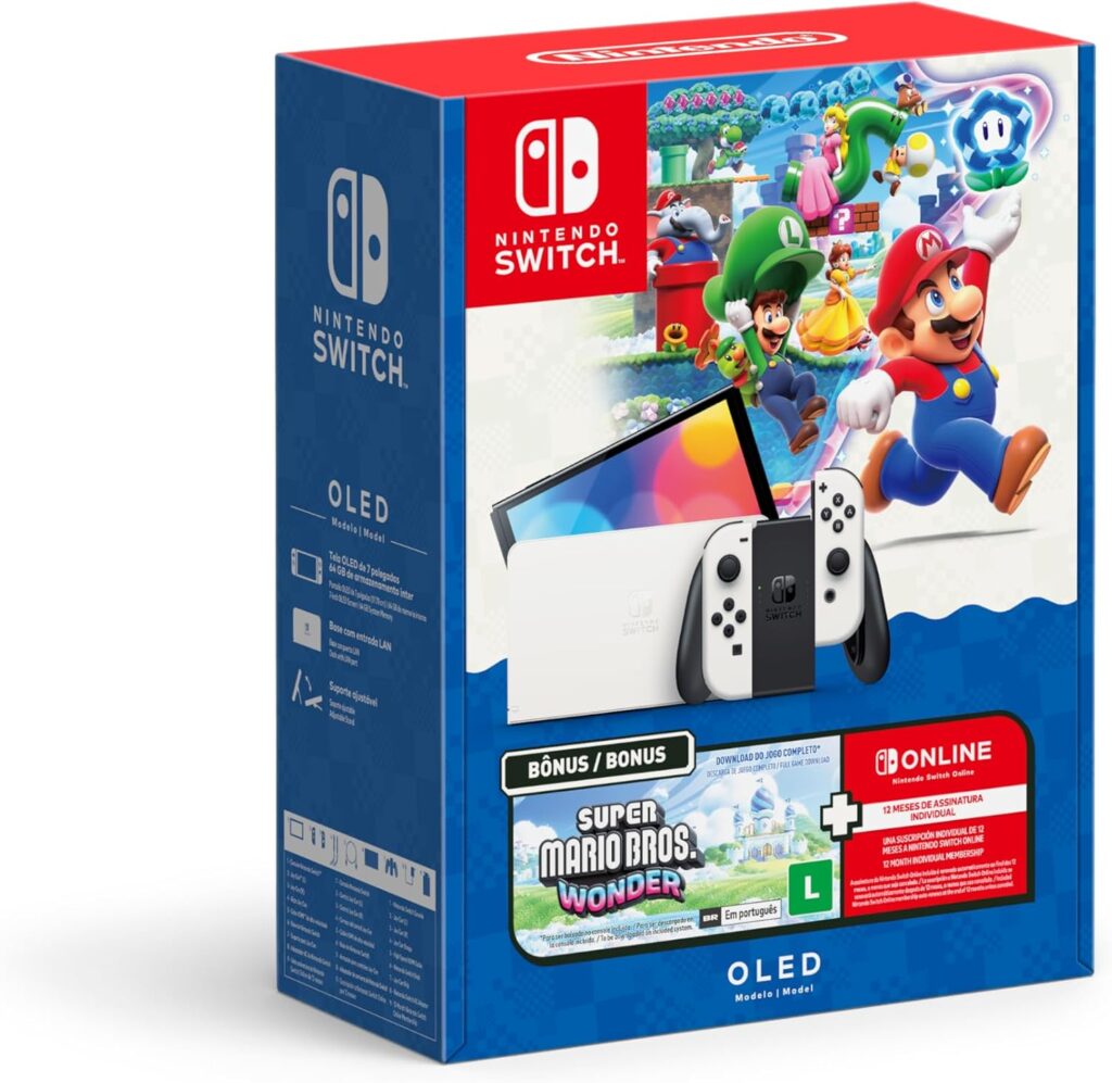 Nintendo, Console, Switch Oled + Super Mario Bros. Wonder + 12 Meses Assinatura Nintendo Switch Online 1 71h2AkOhdML. AC SL1500