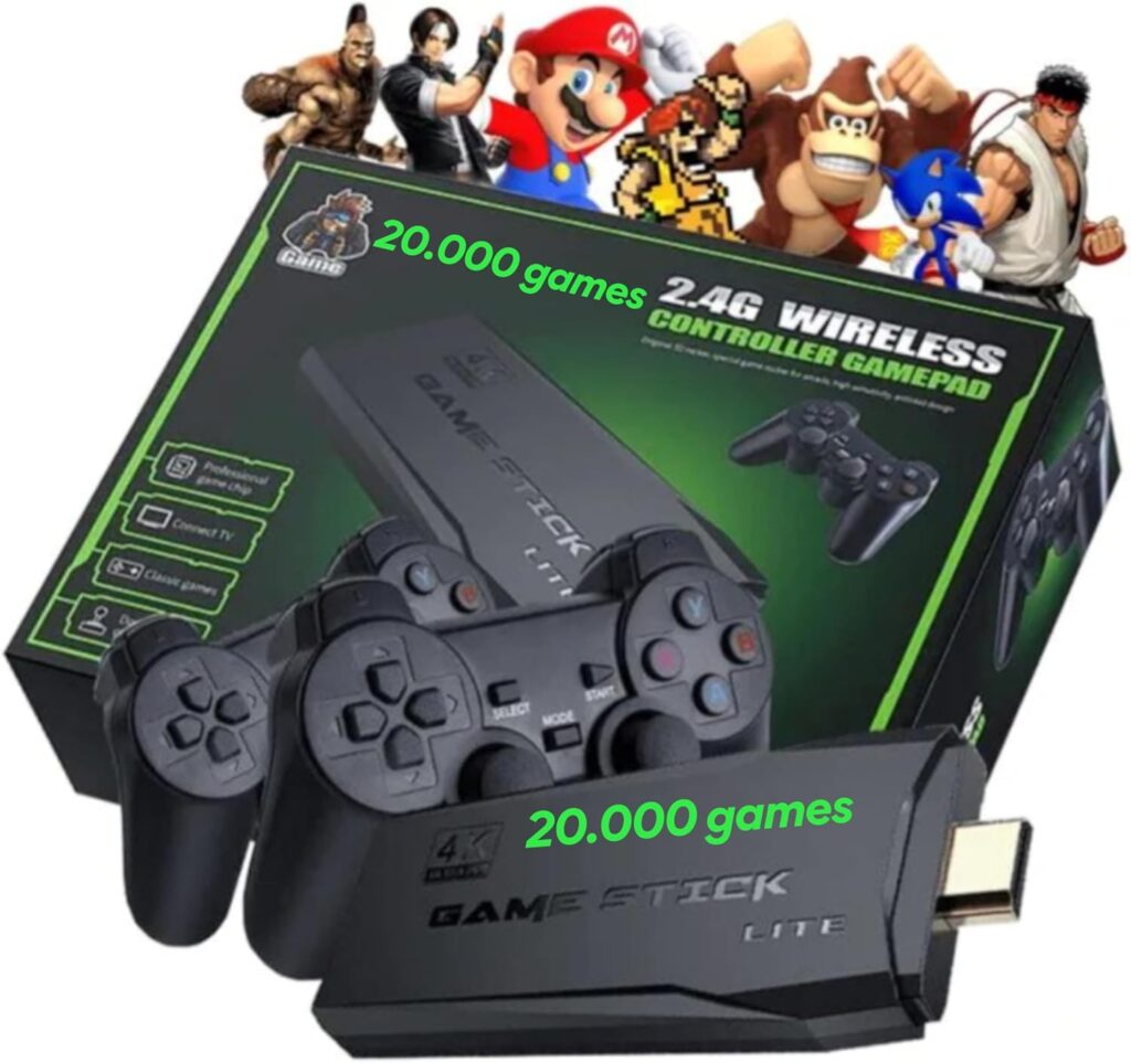 Game stick 4k atualizado 20.000 jogos Smart Video game TV Stick , Game Retrô, Game pendrive, Console de Video game, 2.4G Wireless Gamepads Controlador 20.000 jogos 64GB Retro Classic, 2 controles sem fio 11 81AHqzD3IHL. AC SL1500