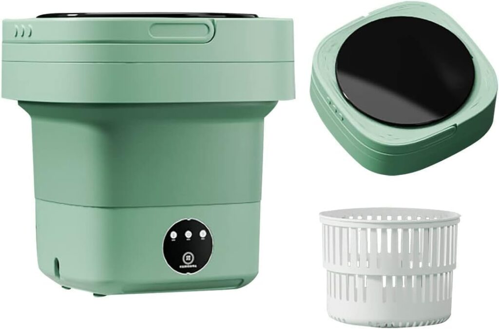 Pequena máquina de lavar portátil, mini lavadora de 6,5 L de alta capacidade com 3 modos de limpeza profunda para roupas íntimas, roupas de bebê ou itens pequenos, máquina de lavar dobrável para apartamentos, acampamento, viagem (verde) 1 51G8HlF2oWL. AC SL1096