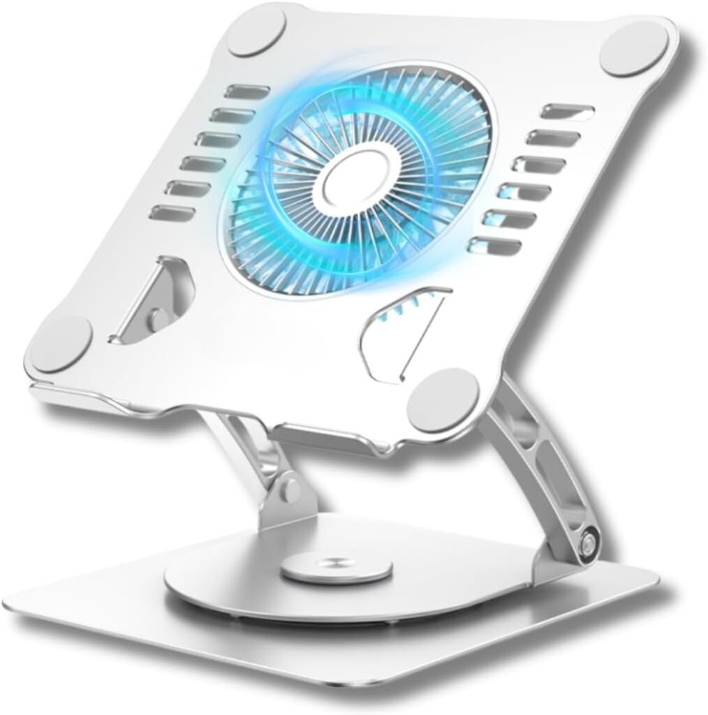 Suporte com Cooler para Notebook Gamer, Base Giratória 360°, Cooler com Controle de Velocidades, Ergonômico, Dobrável, Articulado, Estrutura Metálica Com LED RGB, Com Chave para Regulagem de Altura 8 51LVmxwtSmL. AC SL1080