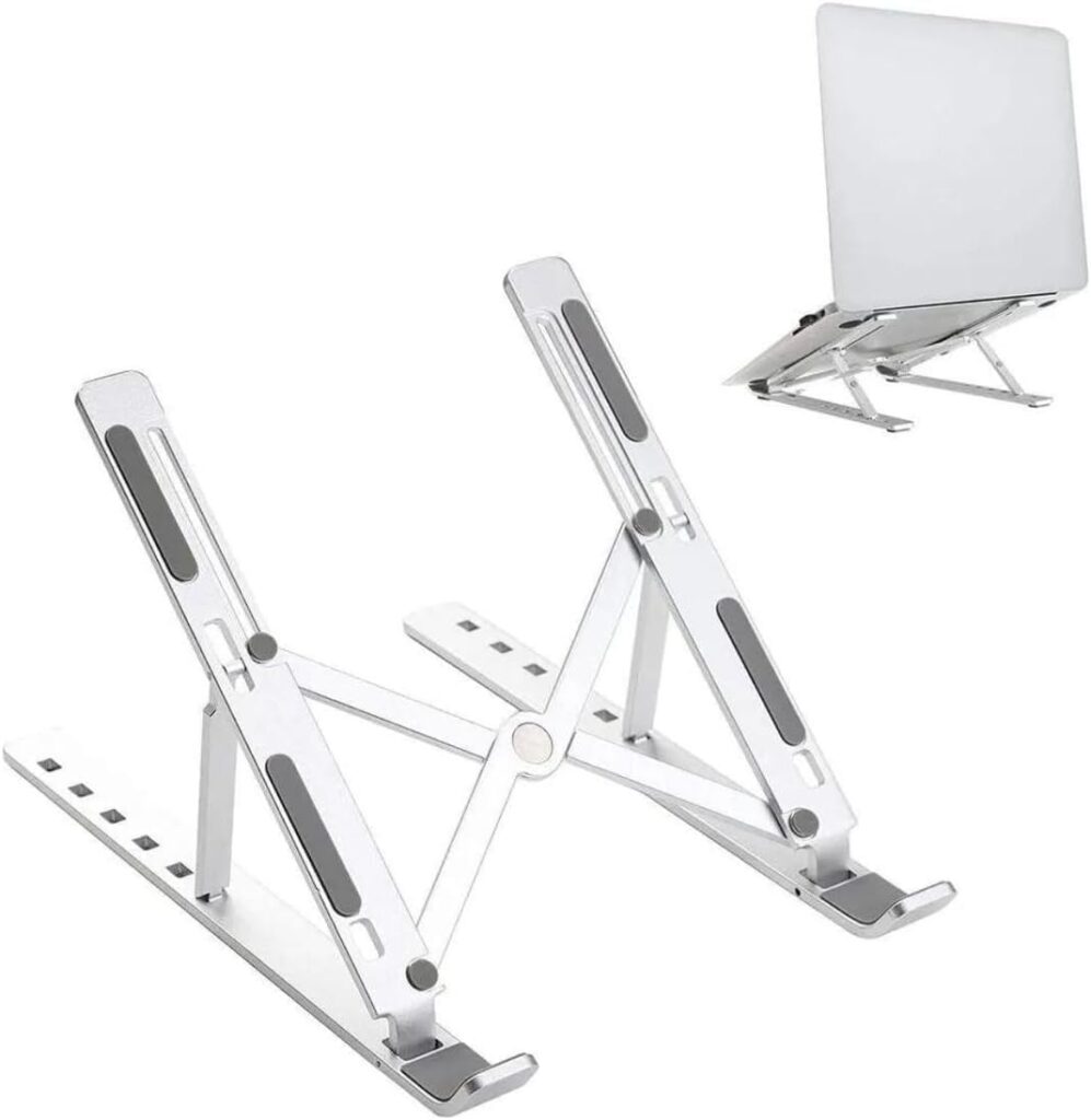 Suporte para Notebook e Tablet Linha Premium em Alumínio Dobrável e Ergonômico Para Desktop Portátil Ajustável em 6 Ângulos com Altura Regulável Leve Apoio Universal - Com estojo para armazenagem 3 51YlaSnixlL. AC SL1096