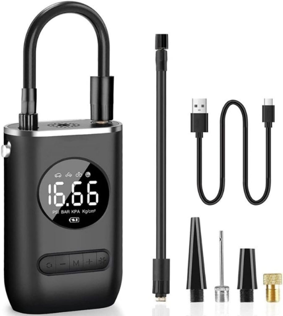 Compressor de Ar Portátil Com Inflador de Pneu Mini Com Bateria Recarregável de 4000 MAh, Bomba de Pneu Sem Fio 150 PSI, Bomba de ar Calibre de Pressão Para Carro Bicicleta Motocicleta Bola Inflável 1 51azV3db6QL. AC SL1186