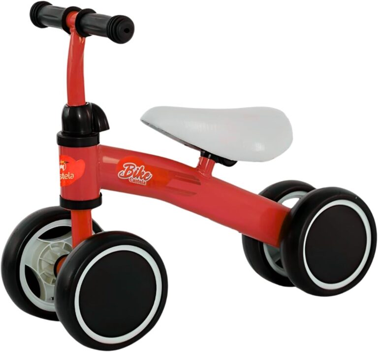 Bicicleta Infantil 4 Rodas Mini Bike Vermelha Castela, Sem Pedal, para Bebês a Partir de 12 Meses, Equilíbrio, Coordenação Motora e Autonomia, Suporta até 20kg, Rodas Duplas