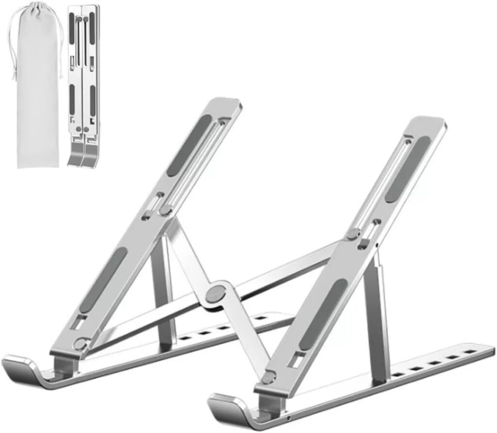 Suporte Ajustável para Notebook e Tablet - Alumínio Leve e Resistente, com Base Dobrável e Portátil na cor Prata. 6 51qM3st7avL. AC SL1175