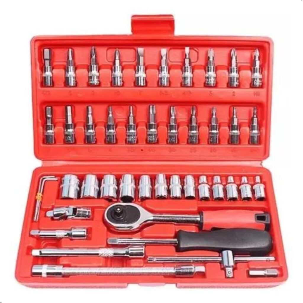 Jogo De Soquete de Aço Com 46 Peças Catraca Chave Allen C/Maleta (Vermelho) 4 616LzJaTzSL. AC SL1200