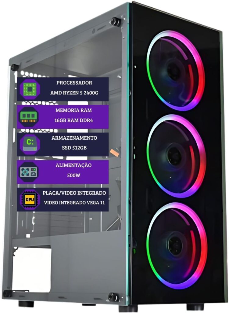 PC Gamer DreamComputers AMD Ryzen 5 2400G, 16GB de RAM DDR4, SSD 512 GB, Gráficos Radeon RX Vega 11, Gabinete GAMER 6 61GNK8t9QEL. AC SL1500
