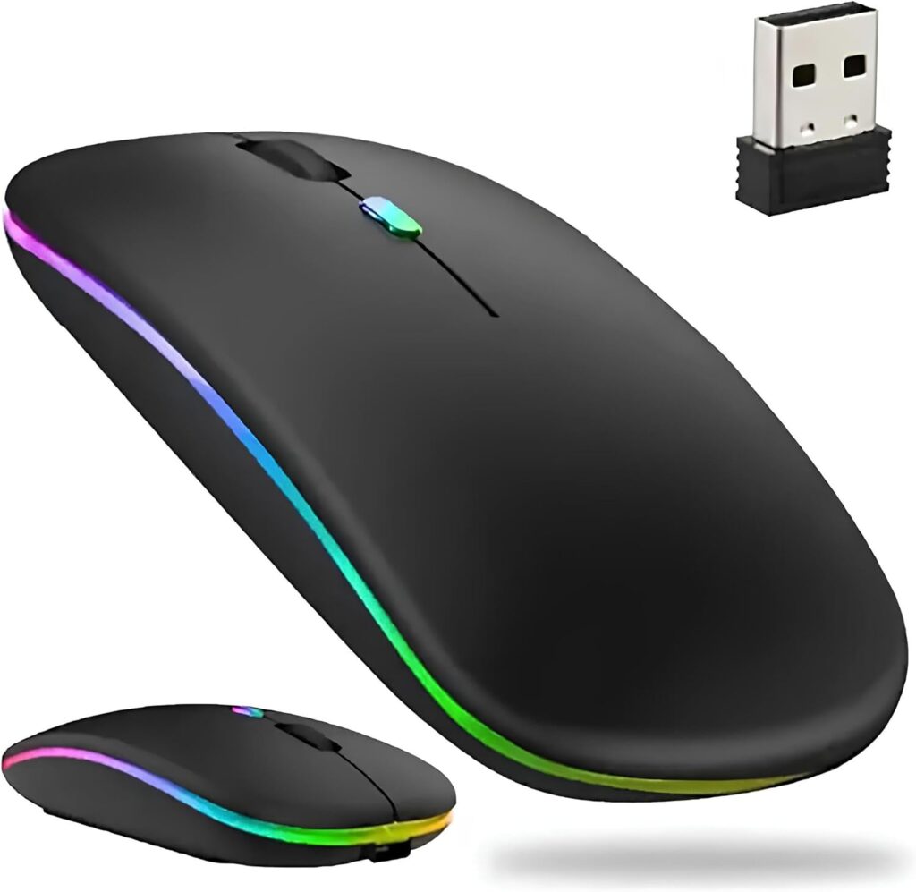 Mouse Sem Fio Recarregável com LED RGB Premium, Design Ergonômico, Conexão Dual Bluetooth 5.0/USB 2.4GHz, DPI Ajustável, Silencioso – Ideal para Notebook, PC, Desktop, Laptop e TV Smart 2 61YZKIINvvL. AC SL1500