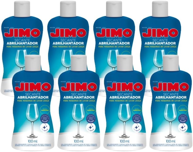 Kit 8 Secante Abrilhantador Jimo Louça 100ml Máquina Lava Louças Elimina Manchas Garante Brilho Intenso Peças Secagem Rápida 6