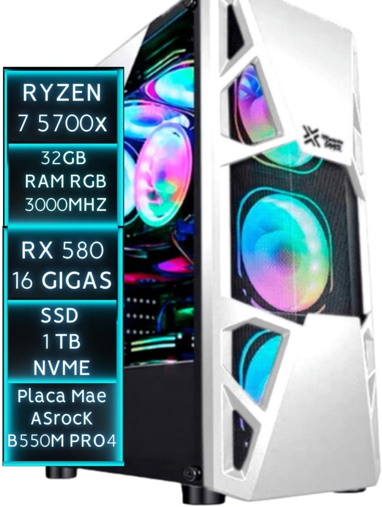 PC GAMER BRANCO RYZEN 7 5700x, AsrocK b550m, 32GB Ram RGB 3000Mhz DDR4, SSD M.2 NVMe 1TB, RX580 16GB,Water Coler 120MM Led, Fonte Gamer 600w 80 plus, Gabinete RGB C/3 Fans DCPGAMER6 3 61dncKy9bTL. AC SL1500