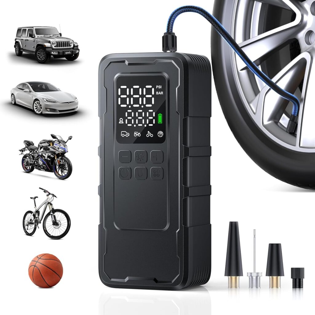 Compressor de ar portátil para inflador de pneu, bomba de ar de 150PSI e 20000mAh para pneus de carro com medidor digital de pressão de pneu, inflador de pneu portátil elétrico 4X para carro, 5 71CV1d69lgL. AC SL1500