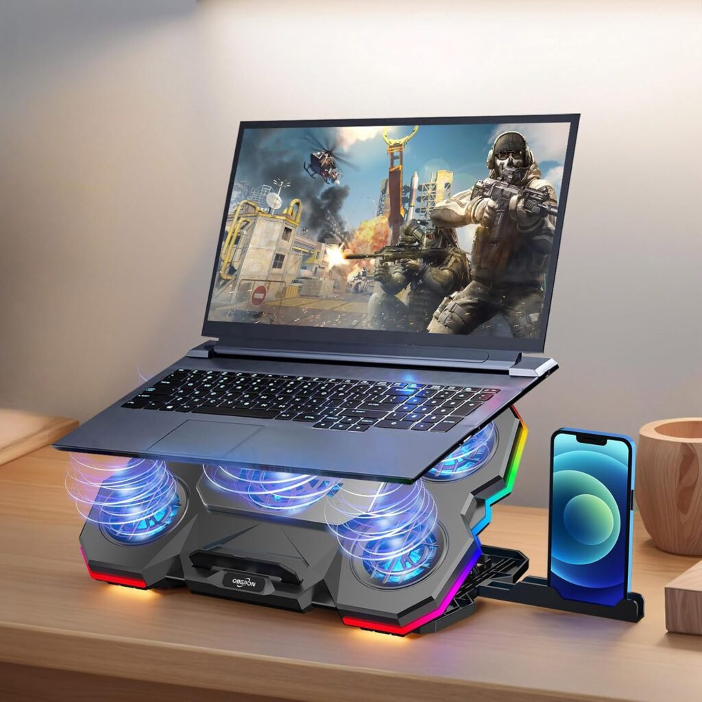 Cooler Notebook Profissional com 5 Ventiladores RGB, Base Refrigerada para Notebook 9-17“ – Suporte Ajustável 5 Ângulos, Controle Touch HD, Material ABS + Alumínio – Operação Silenciosa (26-30 dB) 2 71P U1QAc9L. AC SL1500